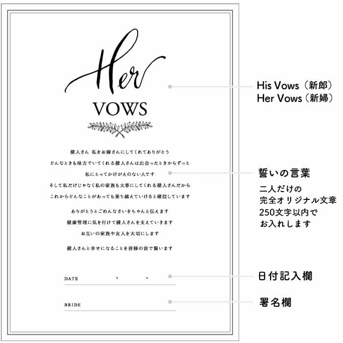 二人の誓いの言葉をそれぞれの言葉で残せる結婚証明書