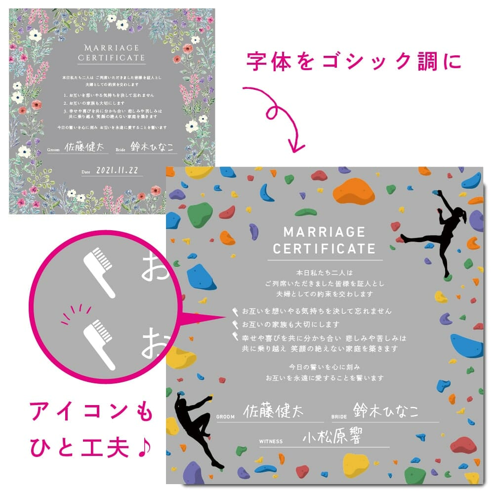 ファルベで作ったオリジナルのアクリル結婚証明書　ボルダリング風