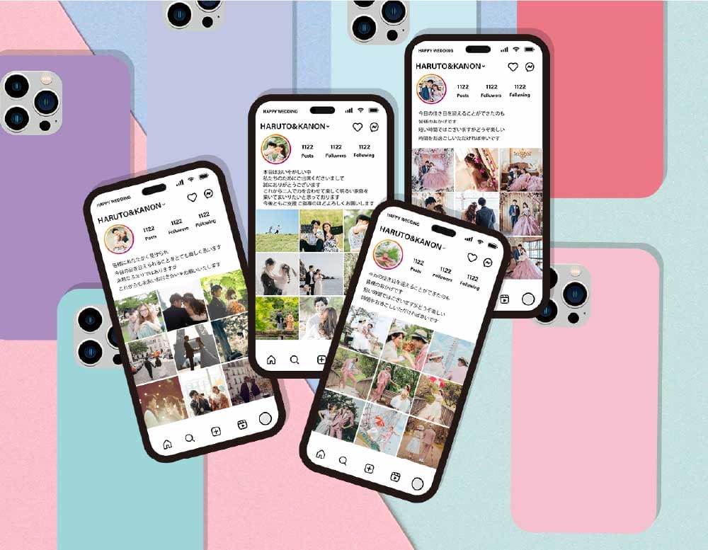 インスタ風のスマホ型結婚式挨拶カード