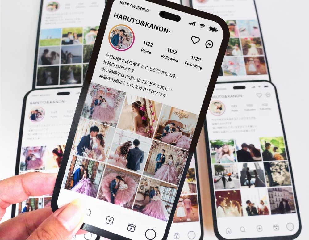 インスタ風のスマホ型結婚式挨拶カード