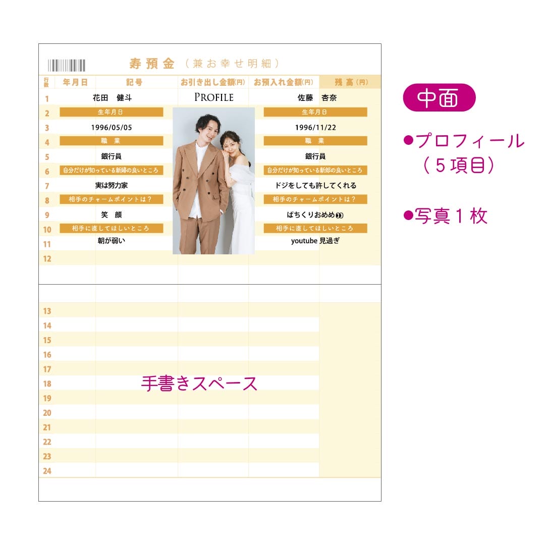 通帳型　プロフィール付席札