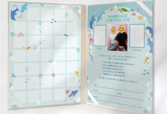 イルカの似顔絵入り？水族館デザインの結婚証明書がかわいい！